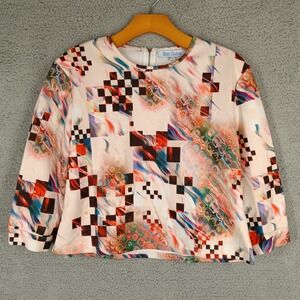 Beau Couture Large Abstract Print Blouse 3/4 Sleeve Top Colorful Pattern‎